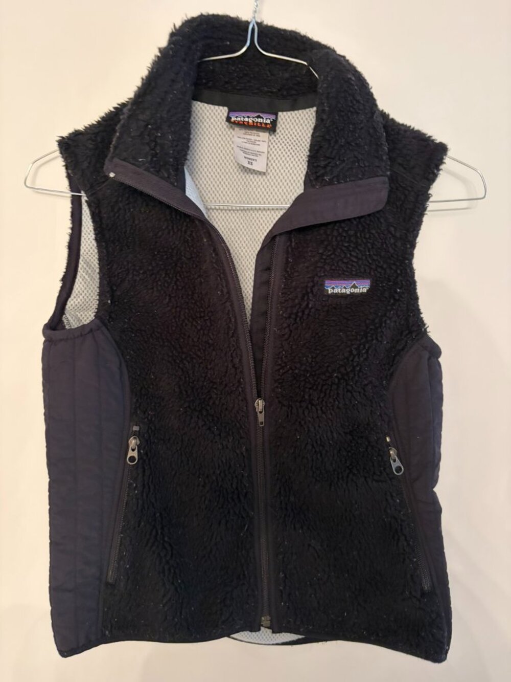 Patagonia Synchilla Deep Pile Fleece Vest Black Retro Nylon Trim Womens XS